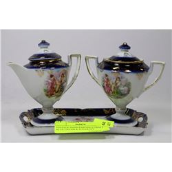 VINTAGE HAND PAINTED COBALT BLUE CREAM & SUGAR SET