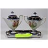 Image 1 : VINTAGE HAND PAINTED COBALT BLUE CREAM & SUGAR SET