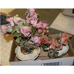 BOX OF GLASS & JADE BONZAI TREES