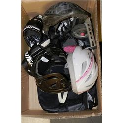 BOX WITH CHILDRENS/YOUTH HELMETS,TRAINING WHEELS