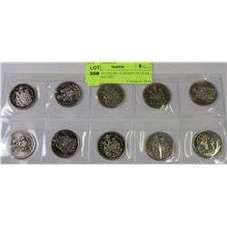 LOT OF 10 UNCIRC CANADA 50 CENT COINS 1969-2002