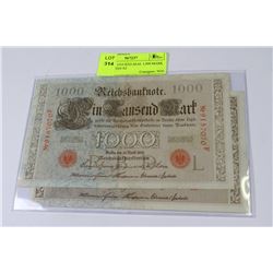 GERMAN 1910 RED SEAL 1,000 MARK BANKNOTES X2