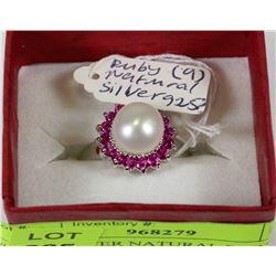 #2-925 SILVER NATURAL RUBY& AKOYA PEARL RING CZ