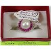 Image 1 : #2-925 SILVER NATURAL RUBY& AKOYA PEARL RING CZ