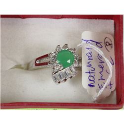#11-925 SILVER NATURAL EMERALD CZ RING SIZE 8