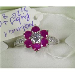 #4-925 SILVER NATURAL RUBY CZ RING SIZE 8