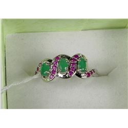 #8-925 SILVER NATURAL RUBY & EMERALD CZ RING