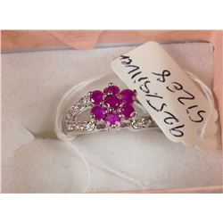 #5-925 SILVER NATURAL RUBY CZ RING SIZE 8
