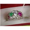 Image 1 : #7-925 SILVER NATURAL RUBY & EMERALD CZ RING