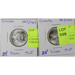 CANADA 1867/1967 25CENT SILVER COINS X2
