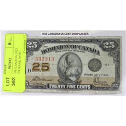 DOMINION OF CANADA 1923 SHINPLASTER BANK NOTE