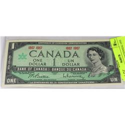 UNC CANADIAN CENTENNIAL ONE DOLLAR BANKNOTE