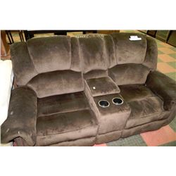 BROWN FABRIC RECLINING CONSOLE LOVESEAT