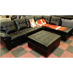 LARGE BLACK LEATHERETTE SECTIONAL WITH OTTOMAN