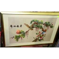 LARGE JAPANESE STITCHED ART FRAMED PICTURE