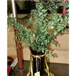 VASE IN BRASS STAND & FOLIAGE