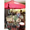Image 1 : PATIO TABLE WITH NEW 7' RED UMBRELLA WITH LOGO
