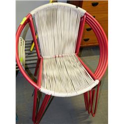 SET OF FOUR RED & WHITE PATIO CHAIRS