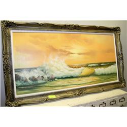 LARGE ORNATE FRAMED OCEAN VIEW PAINTING