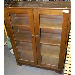 GLASS DOORS AND WOODEN BOOK CASE