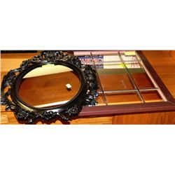 LOT OF 2 FRAMED MIRRORS INCL.1 SCROLL BLACK FRAMED