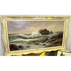 LARGE ORNATE FRAMED OCEAN VIEW PAINTING BY