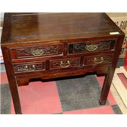 WOOD CARVED 5 DRAWER WRITING DESK