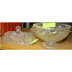 LOT OF 2 PINWHEEL CRYSTAL BUTTER DISH AND CANDY