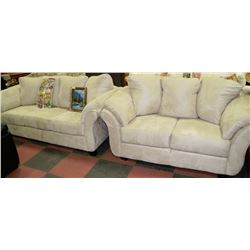 BEIGE MICROFIBER SOFA AND LOVESEAT