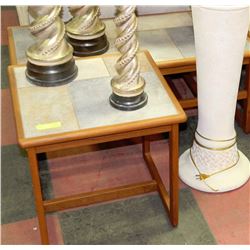 MULTICOLOR STONE TOP TEAK COFFEE AND END TABLE