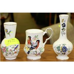 3 BONE CHINA ITEMS - 1 CUP & 2 VASES