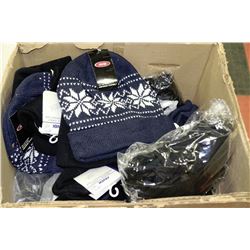 BOX WITH APPROX 40 BRAND NEW TOQUES
