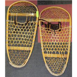 PAIR VINTAGE SNOWSHOES AND LEATHER BINDINGS