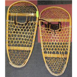 PAIR VINTAGE SNOWSHOES AND LEATHER BINDINGS