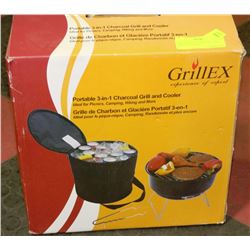 PORTABLE 3 IN 1 CHARCOAL GRILL AND COOLER NEW