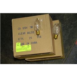 TWO BOXES OF 25-7WATT CLEAR CHANDELIER LIGHT BULBS