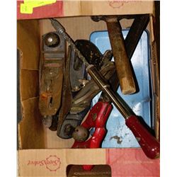 BOX OF ASSORTED VINTAGE HAND TOOLS