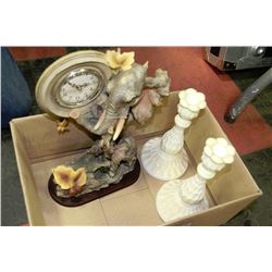 ELEPHANT CLOCK WITH TWO CANDLE HOLDERS