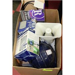 BOX WITH ASST TOOLS ETC. INCL. PUMP START RELAYS,