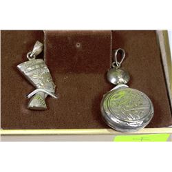LOT OF 2- EGYPTIAN PENDANTS INCL. FLASK &NEFERTITI