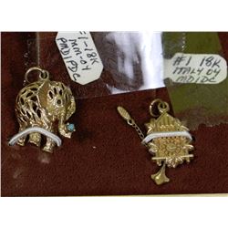 LOT OF 2-18K ELEPHANT AND CUCKOO CLOCK PENDANTS