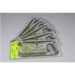 CANADA 1973 $1 DOLLAR BANKNOTE X 5
