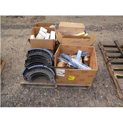 Pallet of brake shoes, wiper blades, safety signs, oversize load banners & misc truck parts