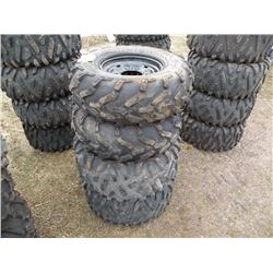 Qty 4 ATV tires, (2) 26x9-12 on rims, (2) 29x11-14 without rims
