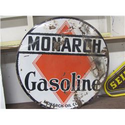 Monarch Gasoline Sign - Enamel - NO SHIPPING PICKUP IN ARDEN, MB ONLY