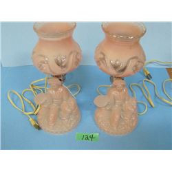 set of 2 pink lamps oriental motif