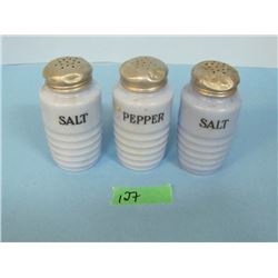 Lot of 3 salt & pepper shakers -blue delphite