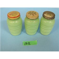 Lot of 3 salt & pepper shakers - green jadite