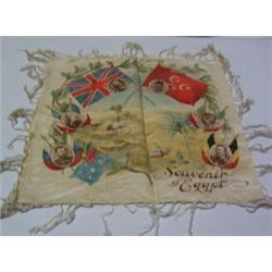 TWO SILK HANDKERCHIEFS, both souvenirs of Egypt, the first bearing the words God Save the King and..