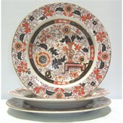 THREE PCs. ASHWORTHS IRONSTONE CHINA, in gaudy golds, browns and pink on white ground, two bowls an.